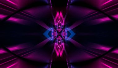 Boş koyu soyut arkaplan. Boş gösteri sahnesinin arkaplanı. Boş bir konser sahnesinde neon ışıklar ve neon figürler. Kaldırımdaki ışığın yansıması.. 