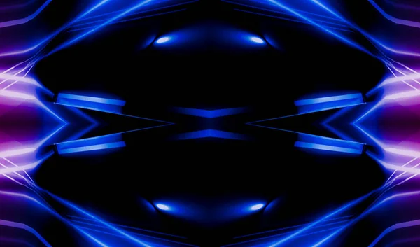 Ciemne Abstrakcyjne Futurystyczne Tło Neonowe Linie Świeć Neonowe Linie Kształty — Zdjęcie stockowe