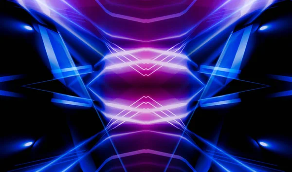 Ciemne Abstrakcyjne Futurystyczne Tło Neonowe Linie Świeć Neonowe Linie Kształty — Zdjęcie stockowe