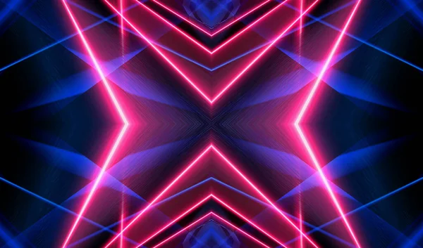 Donkere Abstracte Futuristische Achtergrond Neon Lijnen Gloeien Neonlijnen Vormen Roze — Stockfoto