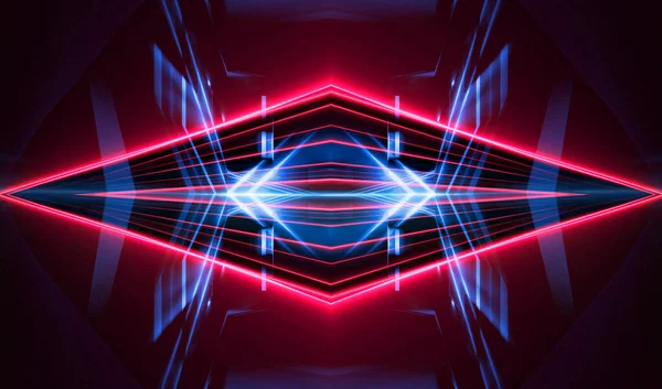 Donkere Abstracte Futuristische Achtergrond Neon Lijnen Gloeien Neonlijnen Vormen Roze — Stockfoto