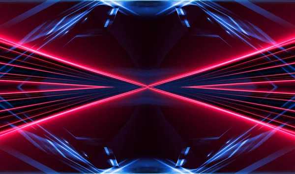 Donkere Abstracte Futuristische Achtergrond Neon Lijnen Gloeien Neonlijnen Vormen Roze — Stockfoto