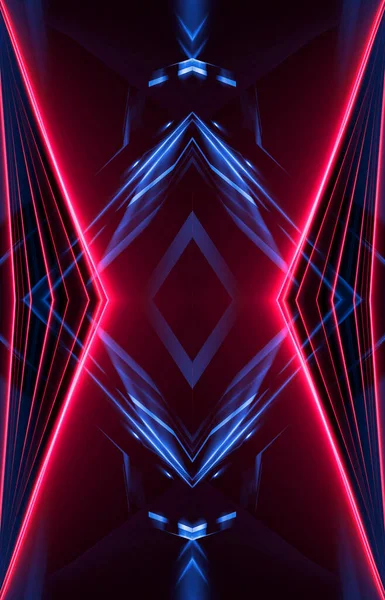 Donkere Abstracte Futuristische Achtergrond Neon Lijnen Gloeien Neonlijnen Vormen Roze — Stockfoto