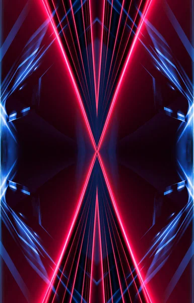 Donkere Abstracte Futuristische Achtergrond Neon Lijnen Gloeien Neonlijnen Vormen Roze — Stockfoto