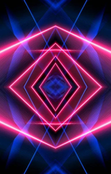 Donkere Abstracte Futuristische Achtergrond Neon Lijnen Gloeien Neonlijnen Vormen Roze — Stockfoto