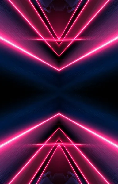 Donkere Abstracte Futuristische Achtergrond Neon Lijnen Gloeien Neonlijnen Vormen Roze — Stockfoto