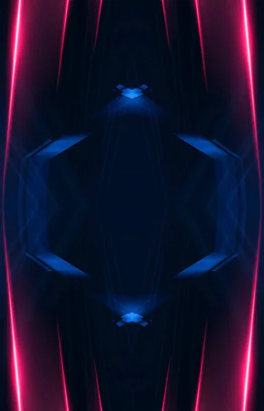 Donkere Abstracte Futuristische Achtergrond Neon Lijnen Gloeien Neonlijnen Vormen Roze — Stockfoto