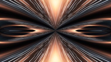 Işınlar ve çizgiler ile soyut modern karanlık arka plan. Karanlık, boş sahne. Altın ışıklı, soyut bir arka plan. Neon ışığı, simetrik yansıma. Altın lüks arka plan. 3B illüstrasyon. 