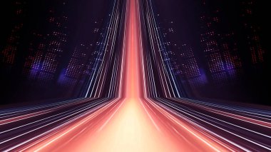 Işınlar ve çizgiler ile soyut modern karanlık arka plan. Karanlık, boş sahne. Altın ışıklı, soyut bir arka plan. Neon ışığı, simetrik yansıma. Altın lüks arka plan. 3B illüstrasyon. 