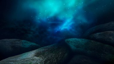 Suyun altında hafif bir figür. Koyu yeşil su. Deniz suyunun derinliği, denizin dibi, suyun içinden geçen güneş ışınları, sualtı dünyası, arka plan karanlık deniz. 3d illüstrasyon 