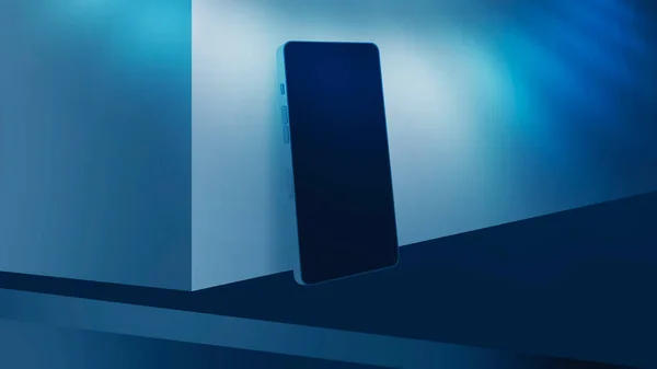 Mobile Phone Blank Screen Minimalistic Futuristic Background Empty Dark Room — Stock Photo, Image