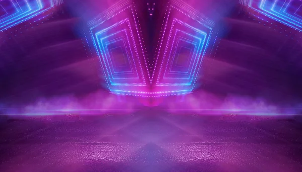 Abstract Neon Futuristic Background Distortion Light Rays Dark Futuristic Scene — Stock Photo, Image