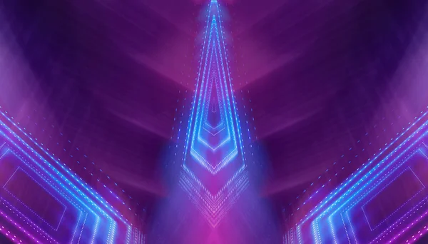 Absztrakt Neon Futurisztikus Háttér Fénysugarak Torzulása Sötét Futurisztikus Jelenet Füst — Stock Fotó