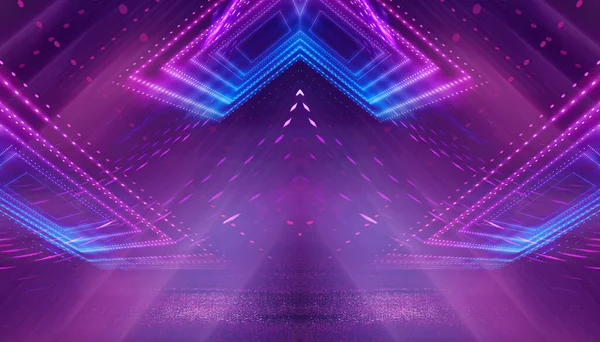 Abstrakter Neonfuturistischer Hintergrund Verzerrung Der Lichtstrahlen Dunkle Futuristische Szenerie Rauch — Stockfoto