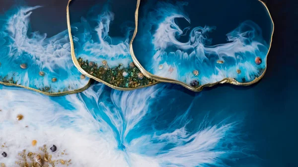 Držák Kelímky Epoxidový Pryskyřičný Podnos Broušený Mořsku Modré Skvrny Barvy — Stock fotografie