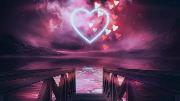 Cloud Love Night Fantasy Landscape Futuristic Abstract Landscape Sky Purple — Stock Photo, Image