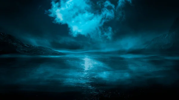 Futurista Fantasia Noite Paisagem Com Paisagem Abstrata Ilha Luar Radiância — Fotografia de Stock