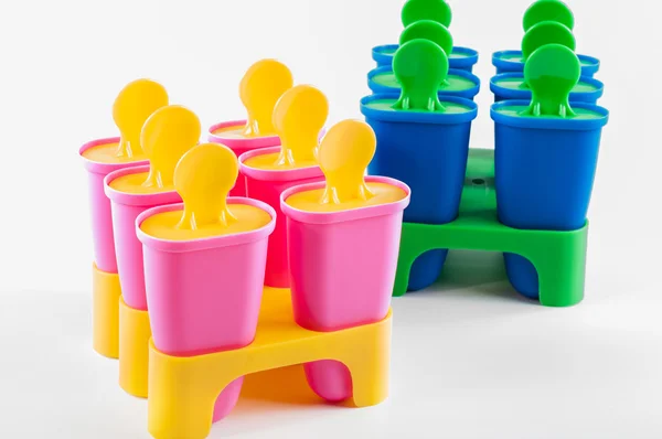 Colorfull popsicle cups on a white background — Stock Photo, Image