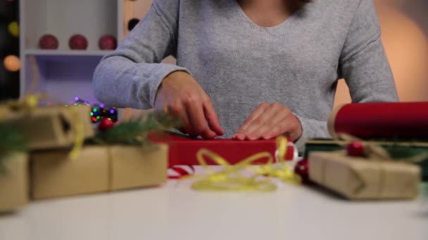 Beautiful Women Preparing Christmas Presents Holiday Christmas Concept Wrapped Christmas — Stock Video