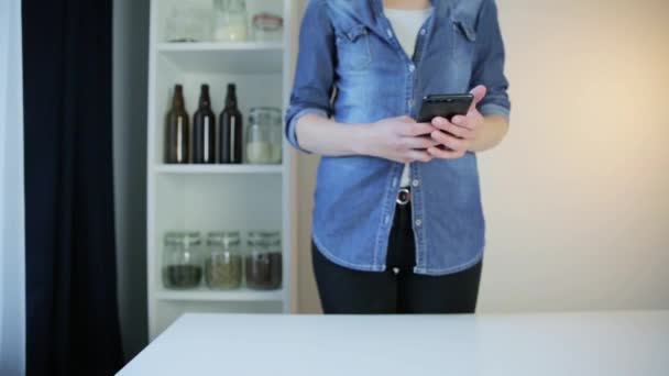 Food Delivery Service Woman Groceries Box Gray Background — Stock Video