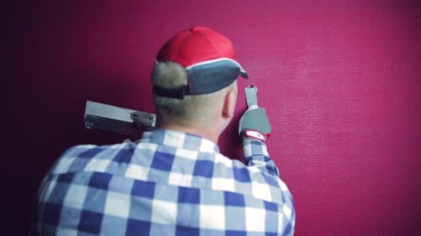 Mejora Del Hogar Hombre Con Sombrero Rojo Para Colorear Una — Vídeos de Stock