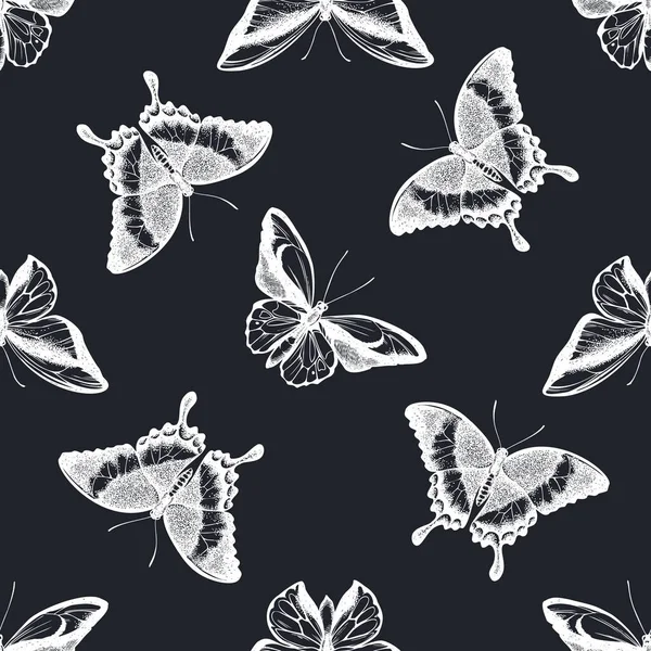 Płynny wzór z ręcznie rysowane ściany kreda złoty birdwing, szmaragdowy jaskółka, jaskółka motyl — Wektor stockowy