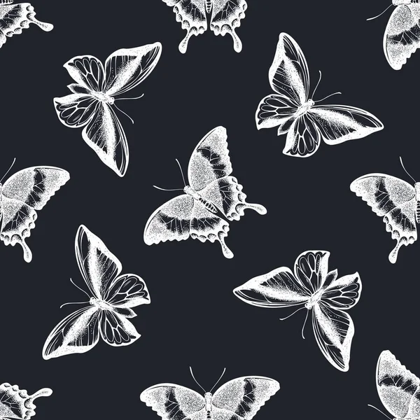Modèle sans couture avec craie dessinée à la main émeraude hirondelle, papillon hirondelle — Image vectorielle