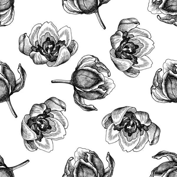 黑白相间的无缝图案郁金香 — 图库矢量图片