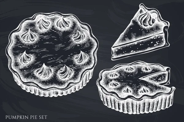 Векторний набір ручного крейдяного гарбузового пирога — стоковий вектор