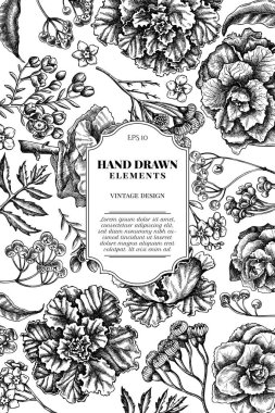 Siyah beyaz balmumu çiçekli kart tasarımı, beni unutmayın çiçek, tansi, ardisia, brassica, dekoratif lahana