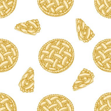 Elle çizilmiş pastel elmalı turtayla kusursuz desen.