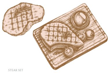 Vector set of hand drawn pastel steak vector Vector set of hand drawn pastel steak vector