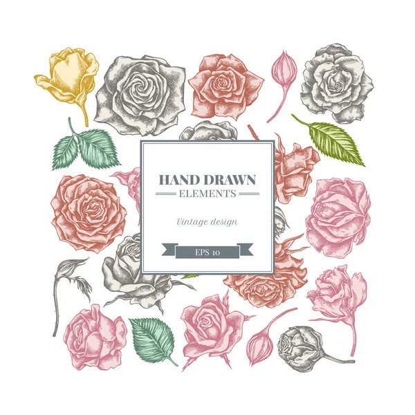 Diseño floral cuadrado con rosas pastel — Vector de stock
