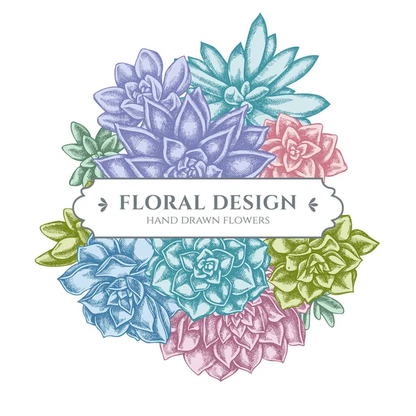 Diseño de ramo floral con echeveria suculenta pastel, echeveria suculenta, suculenta — Vector de stock