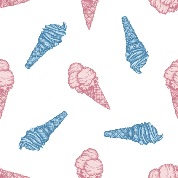 Безшовний візерунок з рукою намальованими пастельними конусами морозива — стоковий вектор