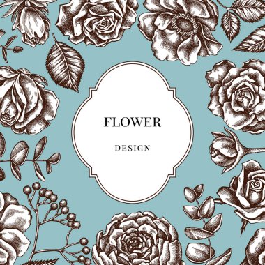 Güller, şakayıklar, okaliptüsler, lavantalar, şakayıklar, viburnum