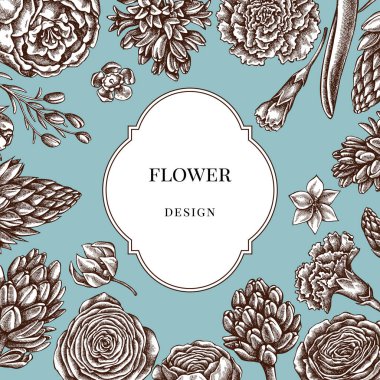 Tasarım yerine şakayık, karanfil, ranunculus, balmumu çiçeği, ornithogalum, sümbül.