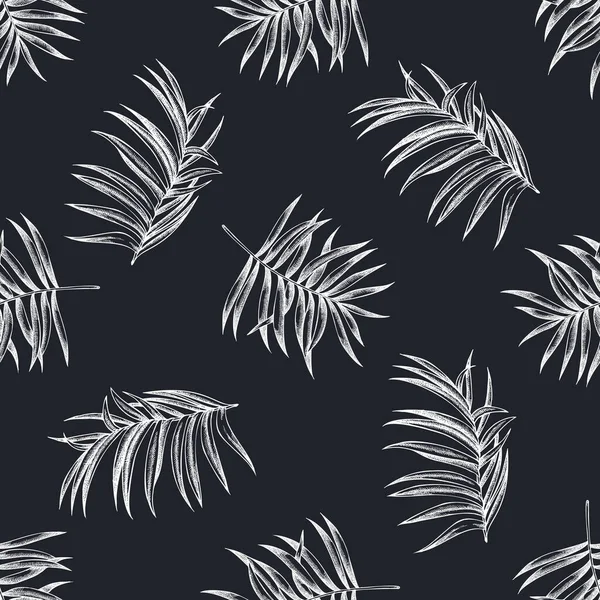 Padrão sem costura com giz desenhado à mão folhas de palma tropicais — Vetor de Stock