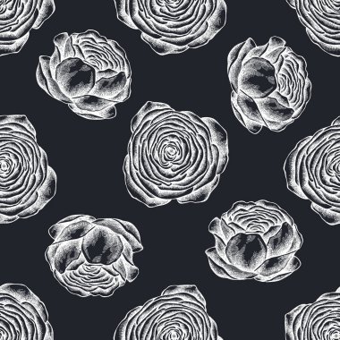 Elle çizilmiş tebeşirsiz desen ranunculus