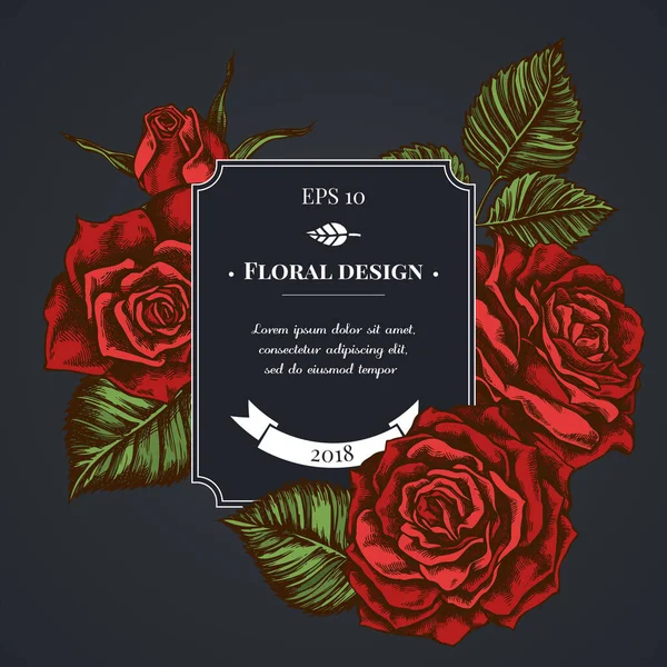 Design de crachá escuro com rosas —  Vetores de Stock