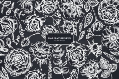 Tebeşir gülleri, şakayık, okaliptüs, lavanta, şakayık, viburnum