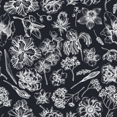 El yapımı tebeşir şakayığı, lavanta, biberiye ebediyet, falaenopsis, zambak, iris