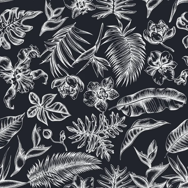 El yapımı tebeşir canavarı, muz palmiyesi yaprakları, strelitzia, heliconia, tropik palmiye yaprakları, orkide...