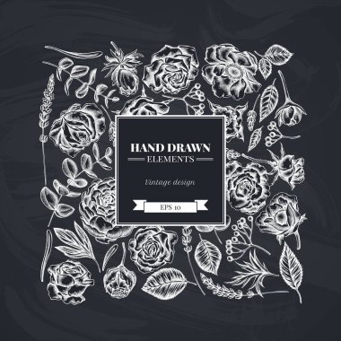 Tebeşir gülleri, şakayık, okaliptüs, lavanta, şakayık, viburnum