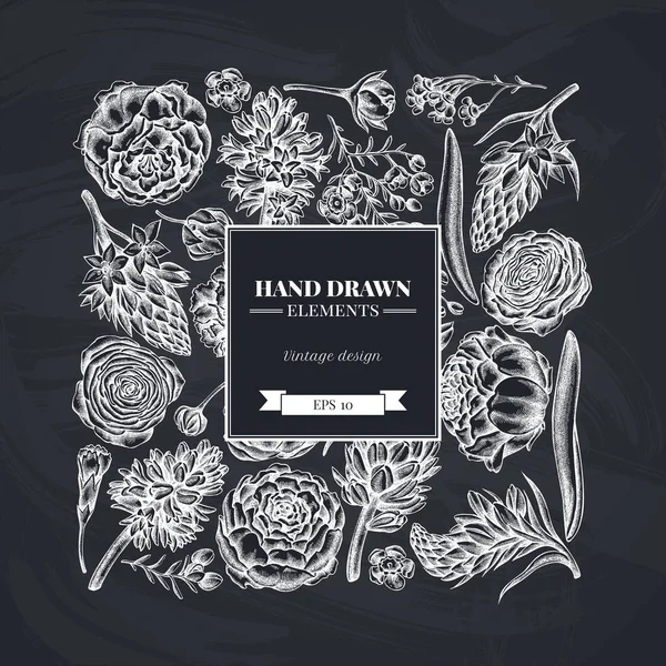 Tebeşir şakayığı, karanfil, ranunculus, balmumu, ornithogalum, sümbül içeren kare desenli.