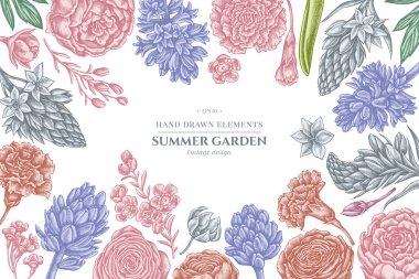 Pastel şakayık, karanfil, ranunculus, balmumu, ornithogalum, sümbül içeren çiçek tasarımı.