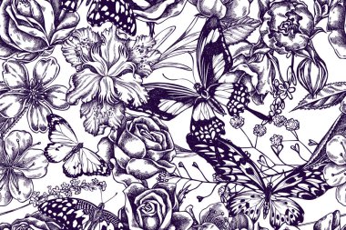 Çoban çantası, heather, iris japonica, sakura, çingene, badem, limon kelebeği, Afrika devi kırlangıç, sade kaplan, papilio torquatus, güller.
