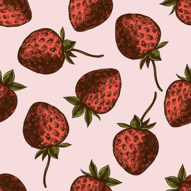 Kusursuz desenli, el çizimi çilekli.