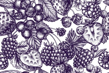 Çilekli, yaban mersinli, kırmızı frenk üzümlü, ahududulu, böğürtlenli sanatsal desen
