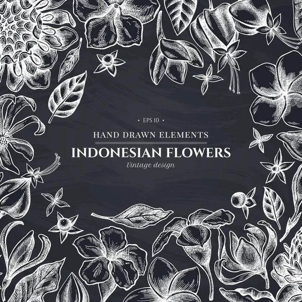 Design floral com plumeria giz, allamanda, clerodendrum, champak, etlingera, ixora —  Vetores de Stock